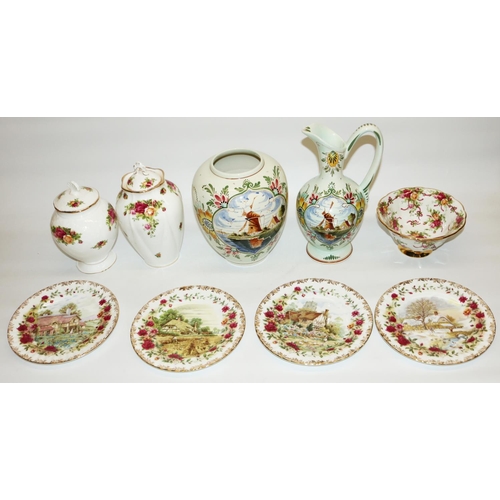 407 - Royal Albert Old Country Roses: two lidded jars, Ruby Celebration bowl, Four Seasons collectors plat... 