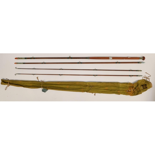 958 - Hardy Bros of Alnwick Green Heart 14ft 3-piece wood and cedar handled salmon rod, universal reel hol... 