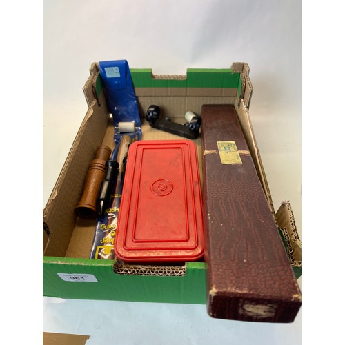 961 - Wooden box containing 12B cleaning kit, quantity of 12B brushes and pads, snap caps, three duck call... 