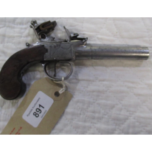 891 - English C18th flintlock boxlock pocket pistol by S & I Dutton of Liverpool, 6cm turn off steel barre... 