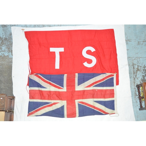 364 - British Union and Training Ship flags. Union flag approx 173x84cm. TS flag approx 192x121cm.