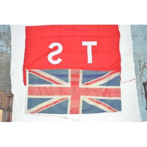 364 - British Union and Training Ship flags. Union flag approx 173x84cm. TS flag approx 192x121cm.