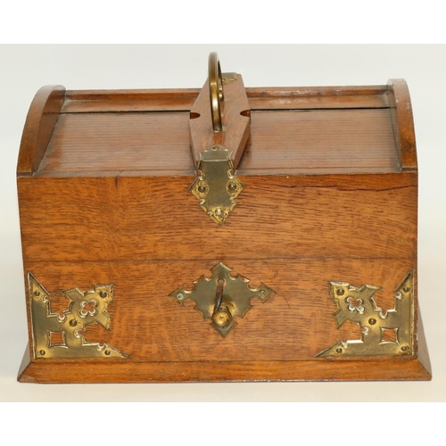 471 - Late 19th early 20th century oak desktop humidor with gothic metal mounts and cedar wood lined inter... 