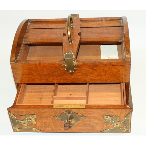 471 - Late 19th early 20th century oak desktop humidor with gothic metal mounts and cedar wood lined inter... 