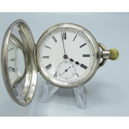 51 - James Whittle Blackburn, early C20th silver half-hunter pocket watch, with white enamel dial signed ... 