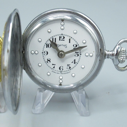 64 - Smiths pin palate hunter cased Braille watch, Smiths pin palate open faced plated pocket watch, anot... 