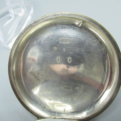 66 - Retailed by J. W. Benson of London, Swiss silver open faced key wound and set pocket watch, Swiss cy... 