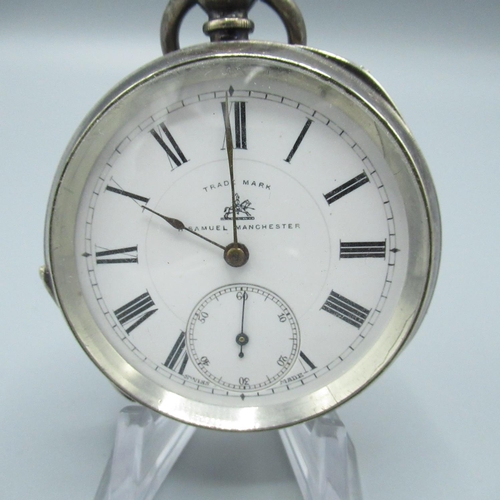 66 - Retailed by J. W. Benson of London, Swiss silver open faced key wound and set pocket watch, Swiss cy... 