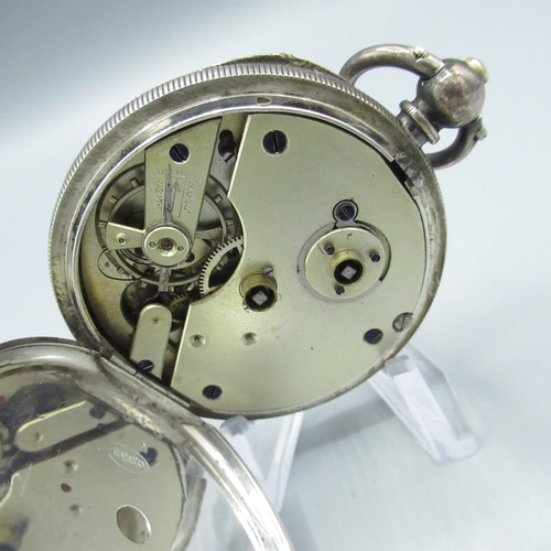 66 - Retailed by J. W. Benson of London, Swiss silver open faced key wound and set pocket watch, Swiss cy... 