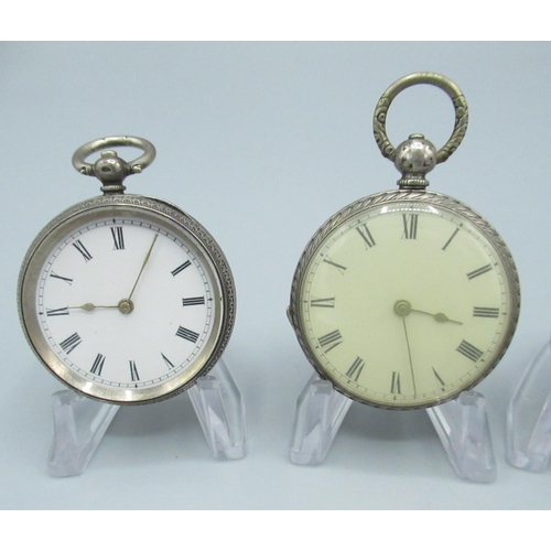 67 - Henrict Geneve, ladies white metal open faced key wound and set fob watch, signed Swiss cylinder mov... 