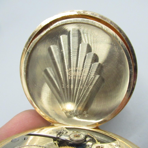 70 - Waltham rolled gold half-hunter keyless wound and set pocket watch, signed enamel Roman dial, case b... 