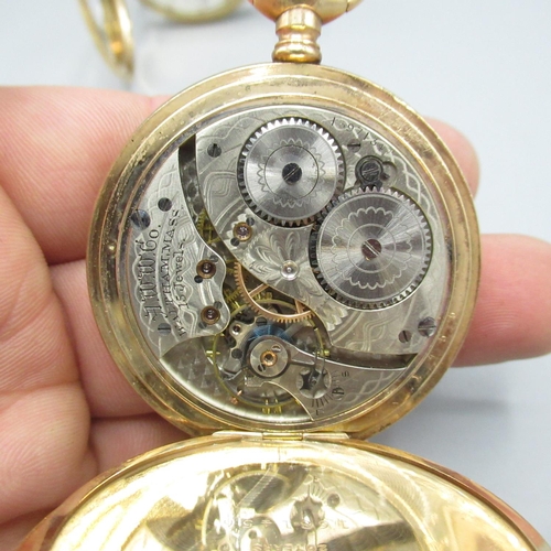 70 - Waltham rolled gold half-hunter keyless wound and set pocket watch, signed enamel Roman dial, case b... 