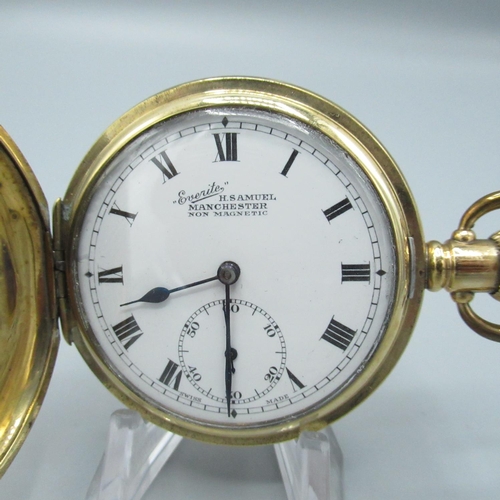 71 - H. Samuel Manchester 'Everite' rolled gold hunter cased keyless wound and set pocket watch, signed w... 