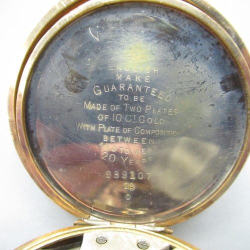 72 - Kay's Keyless 'Triumph' early C20th rolled gold keyless hunter cased pocket watch, with signed white... 