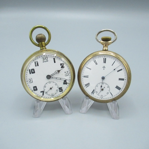 75 - Ingersoll Trenton early C20th rolled gold open faced keyless wound and set pocket watch, monogrammed... 