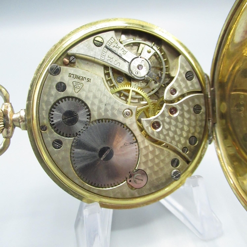 76 - Grosvenor 1930s rolled gold open face keyless wound and set pocket watch, with silvered engine turne... 
