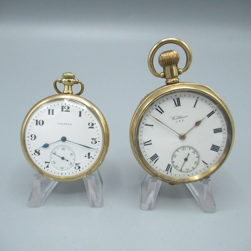 78 - Waltham Marquis early C20th rolled gold open face keyless wound and set pocket watch, signed white e... 