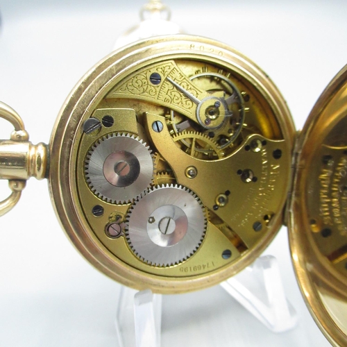 78 - Waltham Marquis early C20th rolled gold open face keyless wound and set pocket watch, signed white e... 