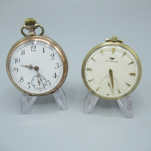 81 - Wittnauer rolled gold open face keyless wound and set pocket watch, with textured cream dial, with a... 