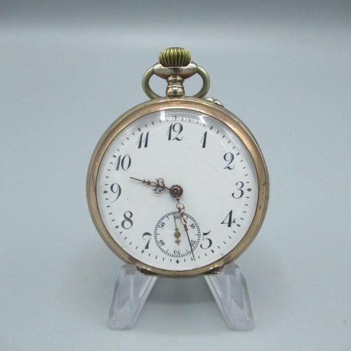 81 - Wittnauer rolled gold open face keyless wound and set pocket watch, with textured cream dial, with a... 