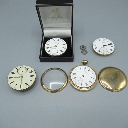 82 - Waltham Traveller rolled gold open face keyless wound and set pocket watch, for repair, J. W. Benson... 