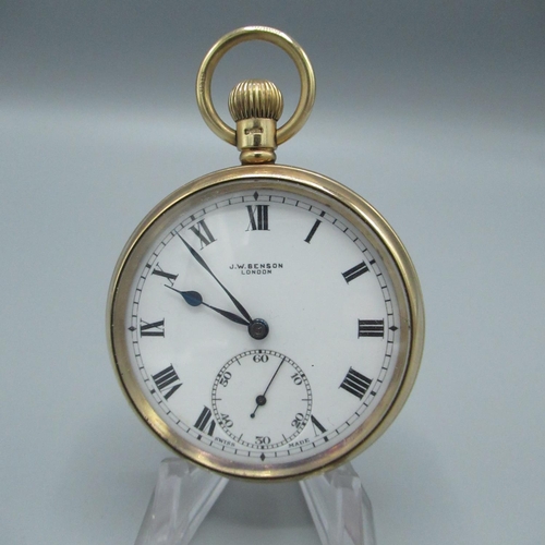 85 - Geo. V 9ct gold hallmarked keyless wound and set open face pocket watch by J. W. Benson London, sign... 