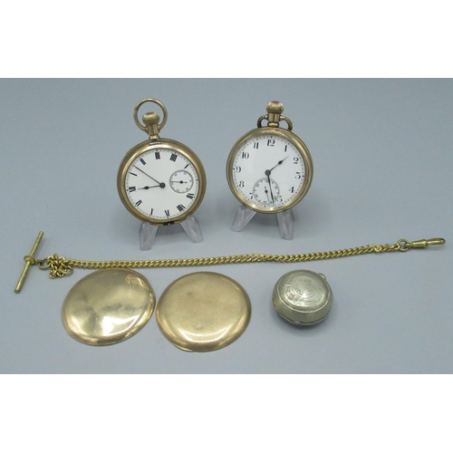 87 - Elgin early C20th rolled gold hunter cased keyless wound and set pocket watch, keystone watch case s... 
