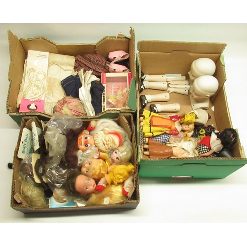 416 - Collection of dolls and dolls hair (3 boxes)