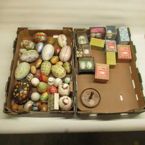 434 - Collection of Chinese hand-painted eggs, wood, tin and ceramic eggs, etc. (2 boxes)