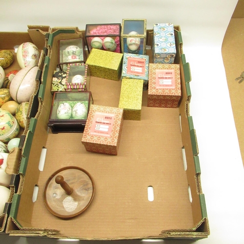 434 - Collection of Chinese hand-painted eggs, wood, tin and ceramic eggs, etc. (2 boxes)