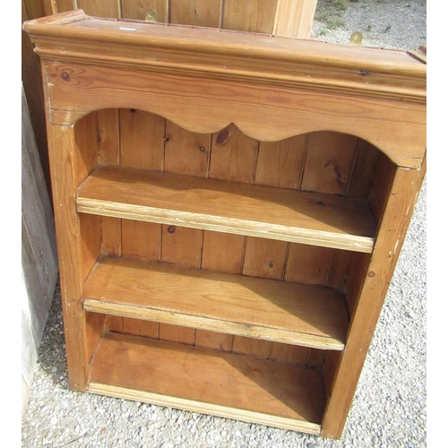 358 - Vintage pine furniture - two door cupboard, two door corner cupboard and a three tier wall shelf, W1... 