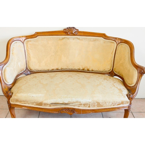 1230 - Late C19th Louis XV style walnut salon suite comprising two seater canape with scrolled frame and sh... 