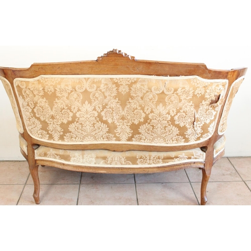 1230 - Late C19th Louis XV style walnut salon suite comprising two seater canape with scrolled frame and sh... 