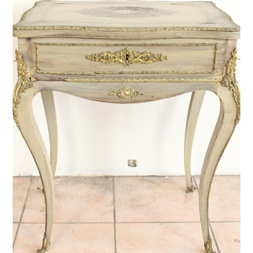 1233 - C19th French green painted dressing table by Maison Tahan of Paris, inlaid tortoiseshell and boulle ... 