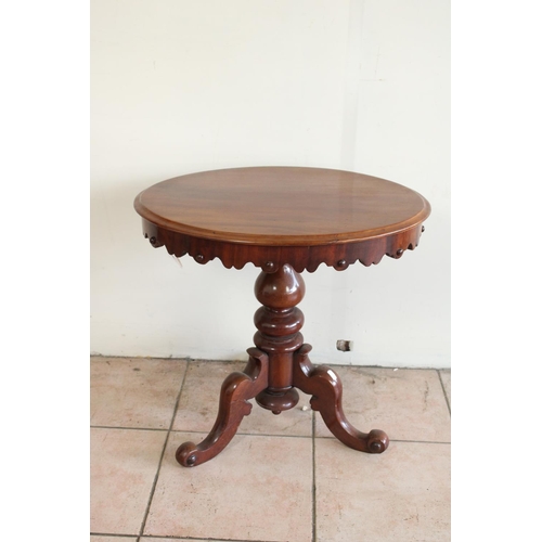 1237 - C19th mahogany side table on turned baluster column with scrolled tripod legs, H57cm