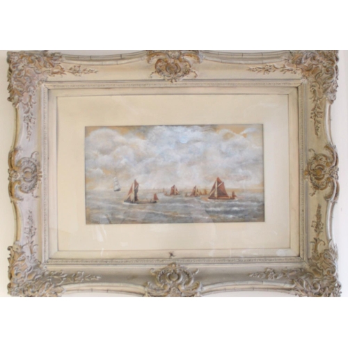 1240 - British School (Early C20th); Seascape with fishing vessels and a schooner, gouache and watercolour,... 