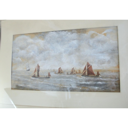 1240 - British School (Early C20th); Seascape with fishing vessels and a schooner, gouache and watercolour,... 