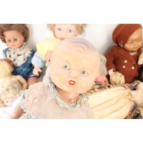 1242 - Collection of C20th dolls incl. British c1950s doll with velveteen type face (2 boxes)