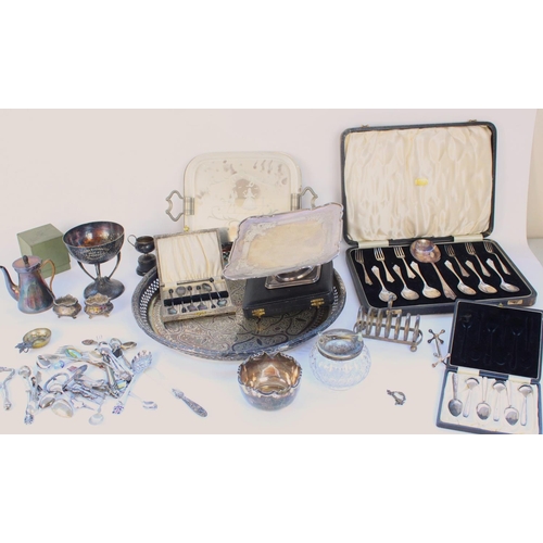 1247 - Selection of silver plate to include early C20th Mappin and Webb Arts and Crafts planished rowing tr... 