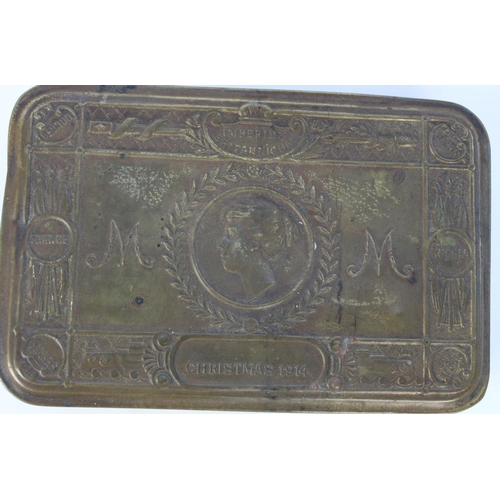 1249 - WWI Queen Mary brass Christmas tin, no contents