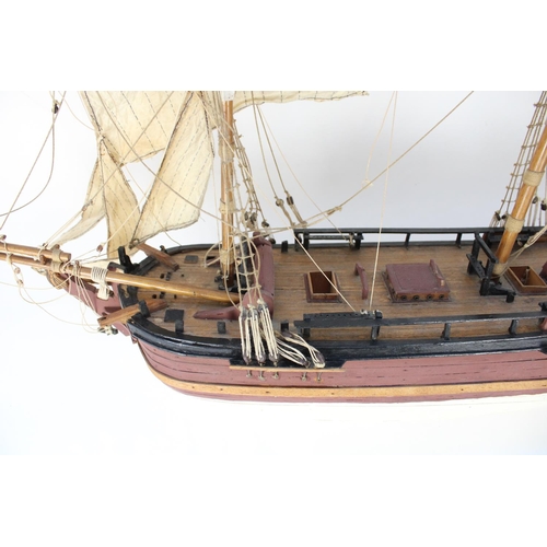 1276 - C20th hand built wooden model of a three masted schooner, L73cm, H65cm