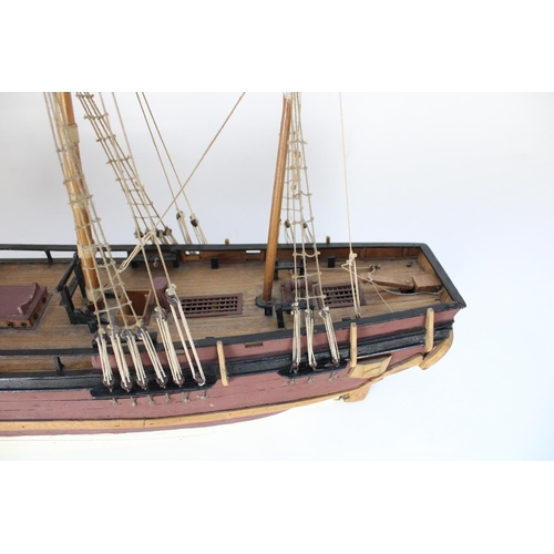 1276 - C20th hand built wooden model of a three masted schooner, L73cm, H65cm