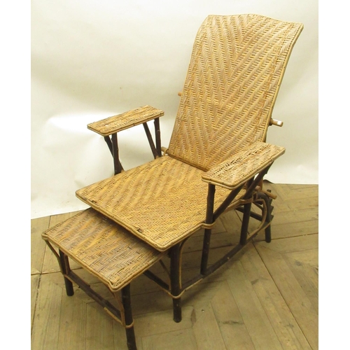 447 - C20th bamboo plantation chair with adjustable seat, back, and pull out foot rest