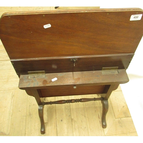 450 - C20th mahogany framed fire screen table with inset silk work floral panel, on 4 splay legs