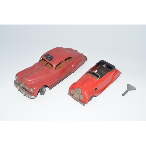 1289 - Two Tri-Ang Minic clockwork model cars, both in fair working order, one convertible full tinplate (t... 