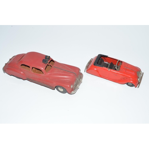 1289 - Two Tri-Ang Minic clockwork model cars, both in fair working order, one convertible full tinplate (t... 