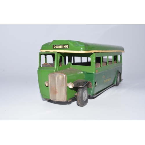 1291 - Vintage tinplate Tri-Ang Minic Greenline single deck clockwork bus model, tested and in fair working... 