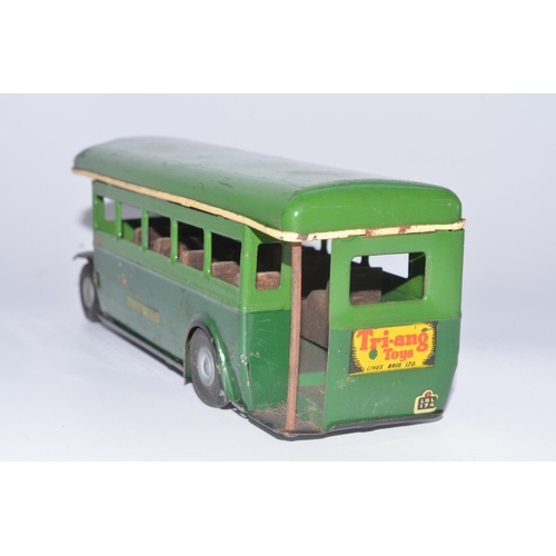 1291 - Vintage tinplate Tri-Ang Minic Greenline single deck clockwork bus model, tested and in fair working... 