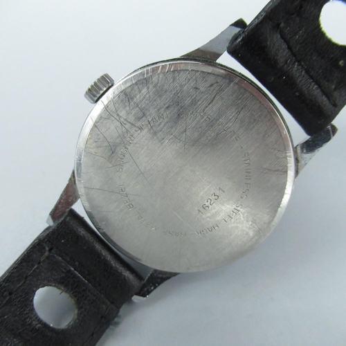 104 - Sears hand wound wristwatch, signed silver sunburst dial with Arabic and baton indices, central seco... 