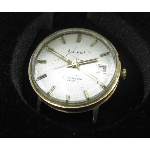 612 - Accurist gold cased automatic wristwatch with date, signed silvered dial with applied baton hour mar... 